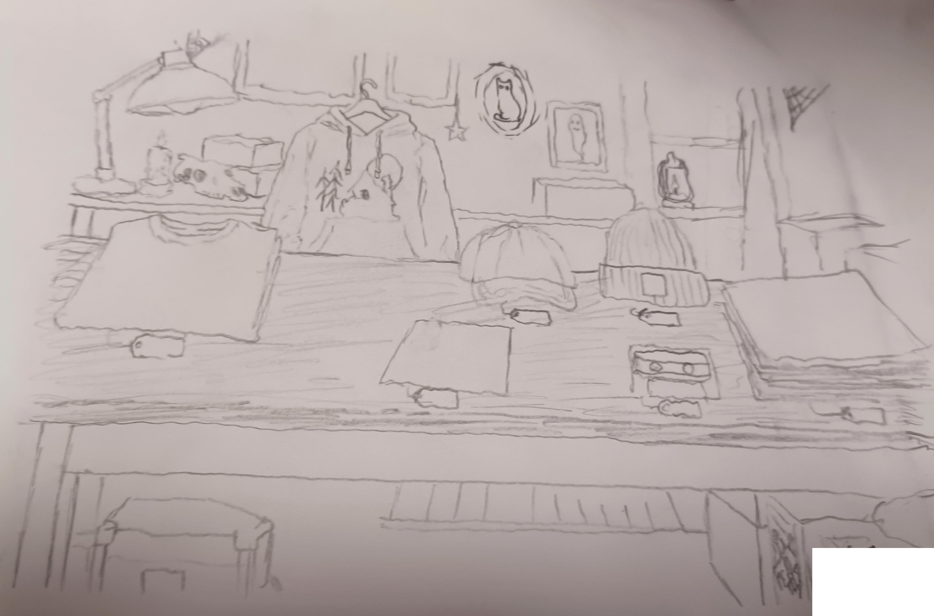Hand-drawn Liberty Hollow merch table